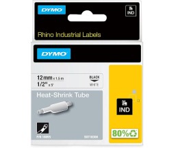 Fita Original DYMO 18055 Tubo termo-retrátil Preto / Branco 12mm x 1.5m