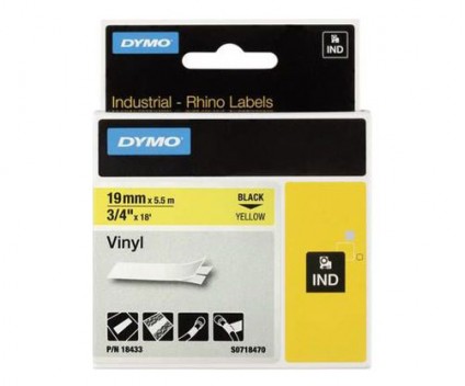 Fita Original DYMO 18433 Vinyl Preto / Amarelo 19mm x 5.5m