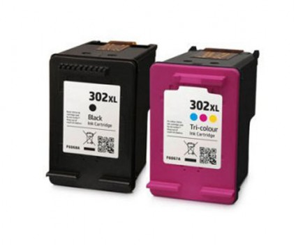 2 Tinteiros Compativeis, HP 302 XL Preto 20ml + Cor 18ml