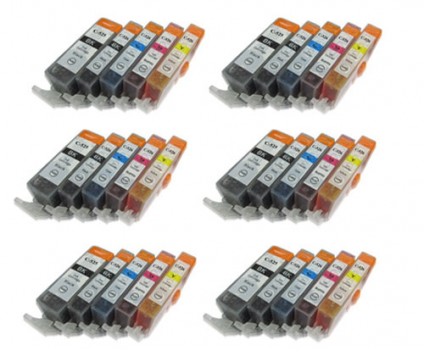 30 Tinteiros Compativeis, Canon PGI-525 / CLI-526 Preto 19.4ml + Cor 9ml