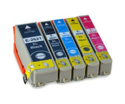 5 Tinteiros Compativeis, Epson T2621 / 26 XL Preto 26ml + T2631-T2634 Cor 13ml