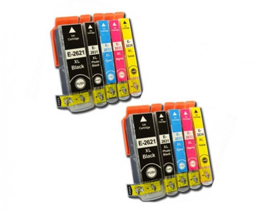 10 Tinteiros Compativeis, Epson T2621 / 26 XL Preto 26ml + T2631-T2634 Cor 13ml