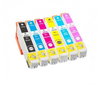 6 Tinteiros Compativeis, Epson T2431-T2436 / 24XL Preto 13ml + Cor 13ml