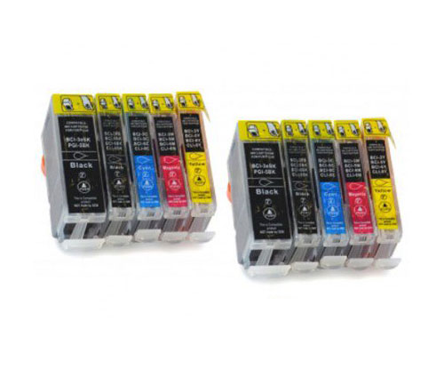 10 Tinteiros Compativeis, Canon BCI-3 / BCI-6 / BCI-5 Preto 26.8ml + Cores 13.4ml