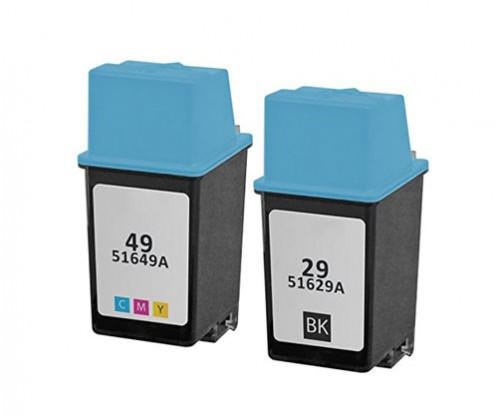 2 Tinteiros Compativeis, HP 29 Preto 39ml + HP 49 Cor 21ml