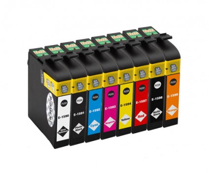 8 Tinteiros Compativeis, Epson T1590-T1599 Preto 17ml + Cor 17ml