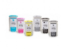 6 Tinteiros Compativeis, HP 72 Preto + Cor 130ml