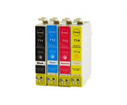 4 Tinteiros Compativeis, Epson T0711-T0714 Preto 13ml + Cor 13ml