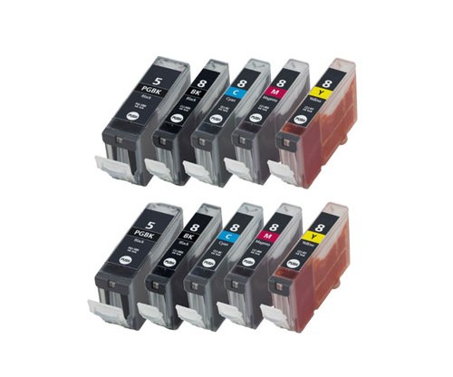 10 Tinteiros Compativeis, Canon PGI-5 / CLI-8 Preto 26.8ml + Cor 13.4ml