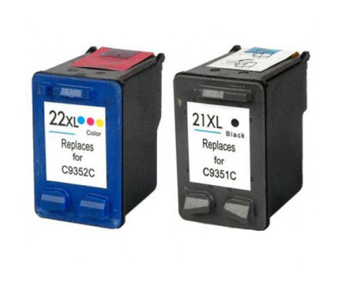 2 Tinteiros Compativeis, HP 21 XL Preto 22ml + HP 22 XL Cor 16ml