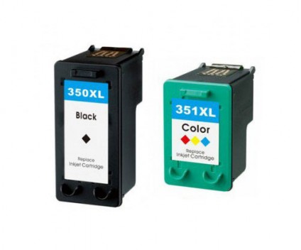 2 Tinteiros Compativeis, HP 351 XL Cor 18ml + HP 350 XL Preto 25ml