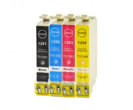 4 Tinteiros Compativeis, Epson T1281-T1284 Preto 13ml + Cor 6.6ml