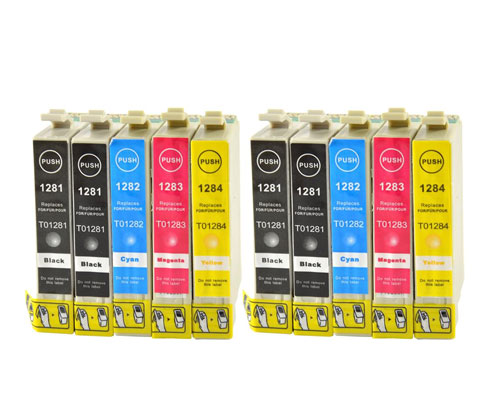 10 Tinteiros Compativeis, Epson T1281-T1284 Preto 13ml + Cor 6.6ml