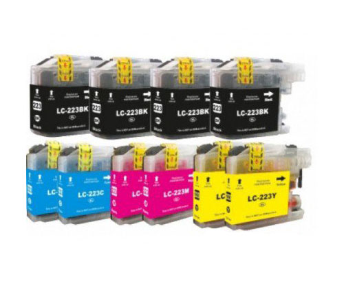 10 Tinteiros Compativeis, Brother LC-221 / LC-223 Preto 16.6ml + Cor 9ml