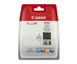 4 Tinteiros Originais, Canon CLI-551 Preto 7ml + Cor 7ml