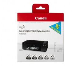 6 Tinteiros Originais, Canon PGI-29 MBK / PBK / DGY / GY / LGY / CO