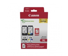 2 Tinteiros Originais, Canon PG-575 XL / CL-576 XL Preto 15ml + Cor 12.6ml + 50 Folhas 10x15cm