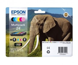 6 Tinteiros Originais, Epson T2421-T2426 / 24 Preto 5ml + Cor 5ml