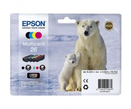 4 Tinteiros Originais, Epson T2601 / 26 Preto 6.2ml + T2612-T2614 Cor 4.5ml