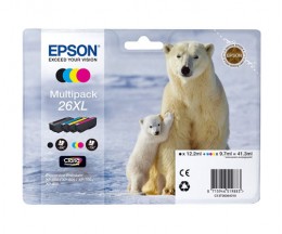 4 Tinteiros Originais, Epson T2621 / 26 XL Preto 12ml + T2632-T2634 Cor 10ml