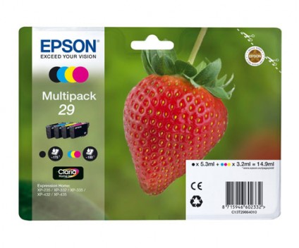 4 Tinteiros Originais, Epson T2986 / 29 Preto 5.3ml + Cor 3.2ml