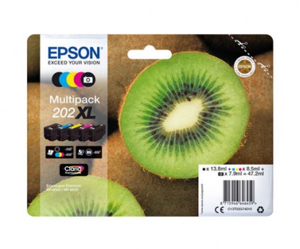 5 Tinteiros Originais, Epson T02G7 / 202 XL Preto + Cor