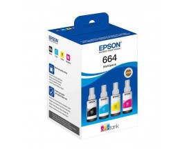 4 Tinteiros Originais, Epson T6646 / 664 Preto + Cores 70ml