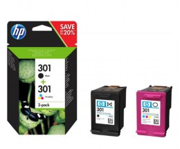 2 Tinteiros Originais, HP 301 Preto 3ml + Cor 3ml